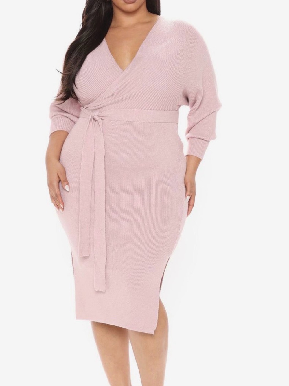 NWT-Wrap-Front Mauve Knit Midi Dress